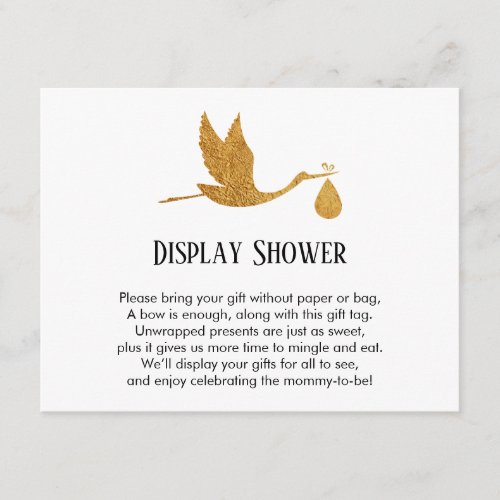 Gold Stork Display Baby Shower Insert Gift Card