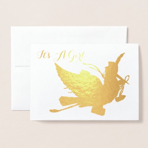 GOLD STORK GIRL BABY SHOWER FOIL CARD