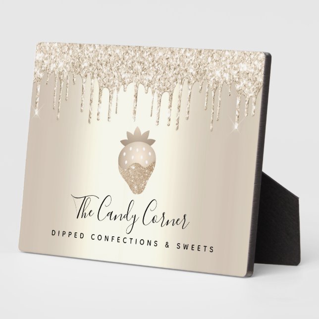 Gold Strawberry Glitter Drips Chef Dessert Sweets Plaque (Side)