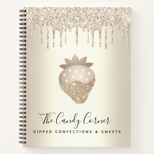 Gold Strawberry Glitter Drips Confection Sweets Notebook