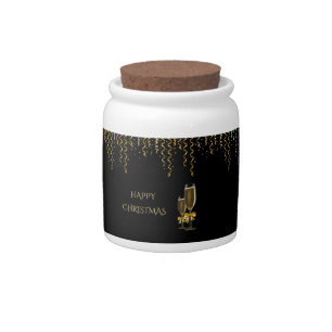 Gold Streamers & Champagne Christmas Candy Jar
