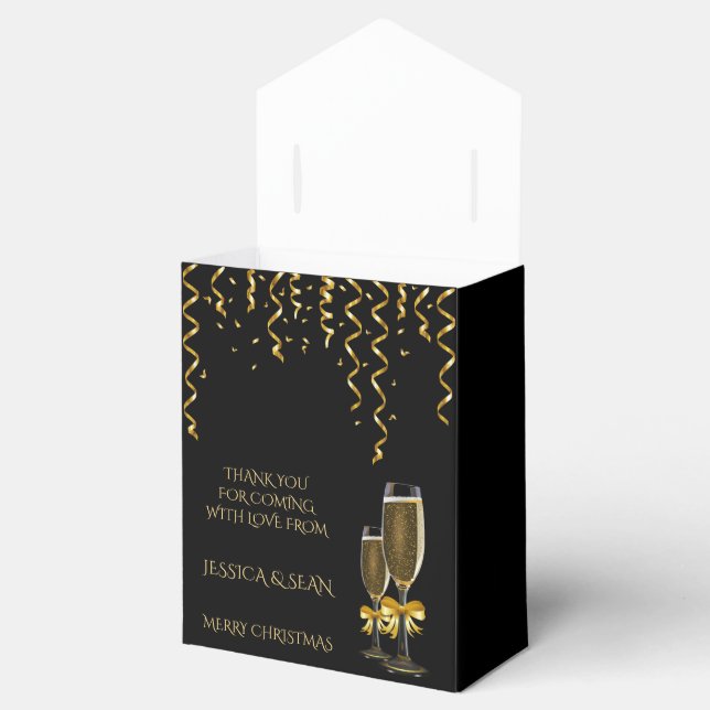 Gold Streamers & Champagne Christmas Favor Boxes (Opened)