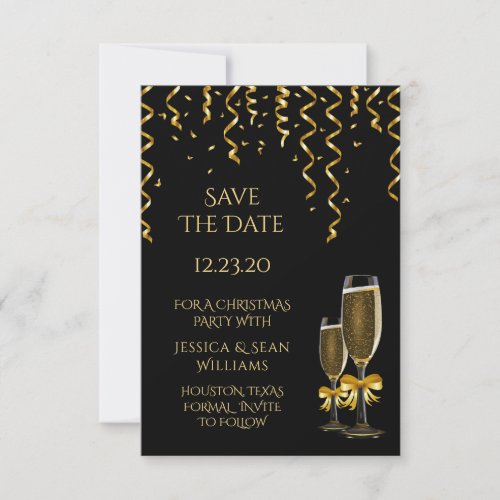 Gold Streamers  Champagne Christmas Save The Date