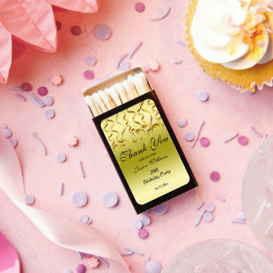 Gold Streamers & Confetti Birthday Favor Matchboxes