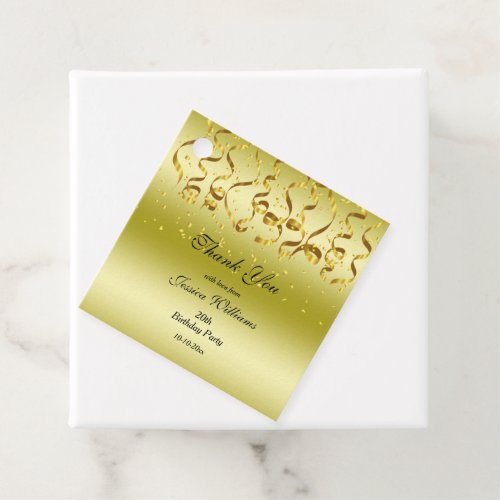 Gold Streamers  Confetti Birthday Party Favor Tags