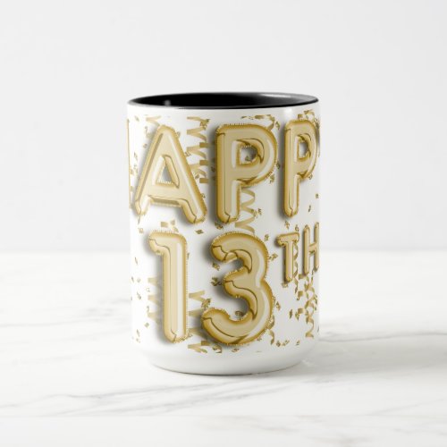 Gold Streamers Happy 13th Birthday Mug