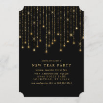 Gold String Lights Chic Black New Years Eve Party Invitation