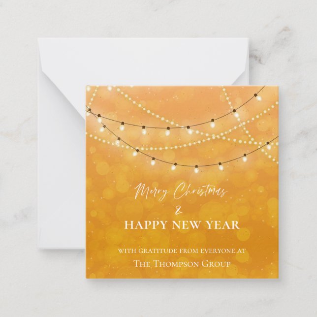 Gold String Lights Christmas New Year Corporate No Note Card (Front)