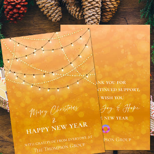 Gold String Lights Christmas New Year Corporate Note Card