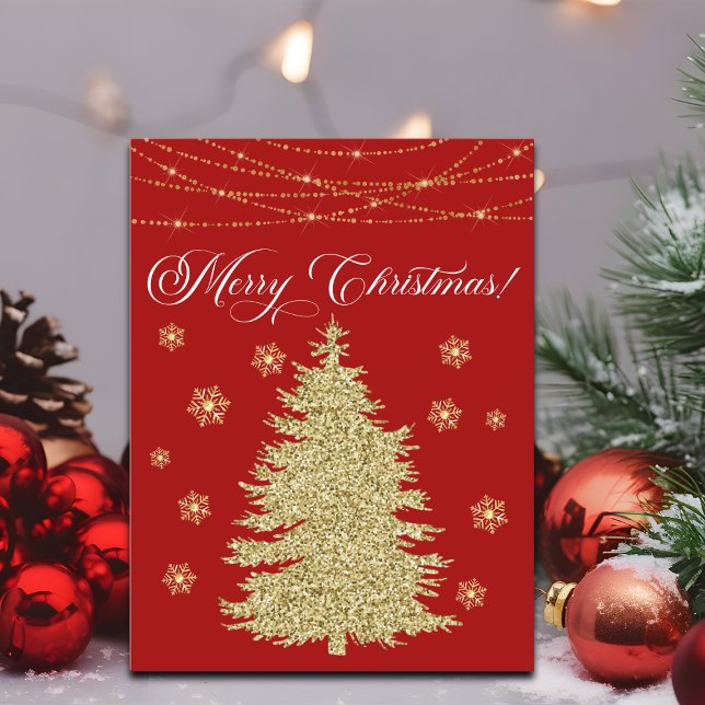 Gold String Lights Christmas Tree Merry Christmas Holiday Postcard (Creator Uploaded)