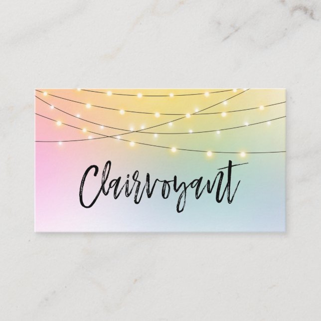 *~*  Gold String Lights Clairvoyant Reader Pastel Business Card (Front)
