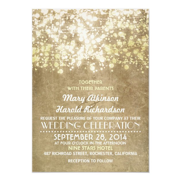 Gold String Lights Glam Elegant Vintage Wedding Invitation