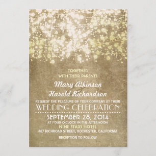 Gold String Lights Glam Elegant Vintage Wedding Invitation