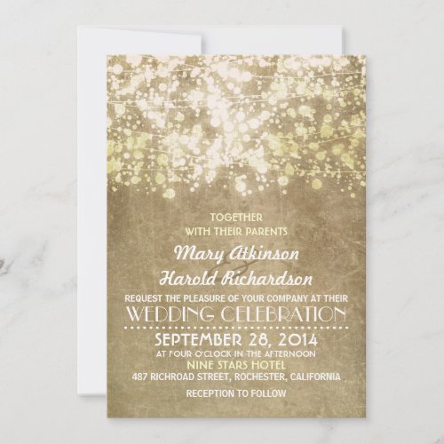 rustic wedding invitation with string lights