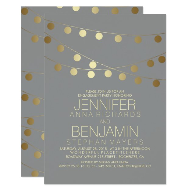 Gold String Lights Modern Engagement Party Invitation