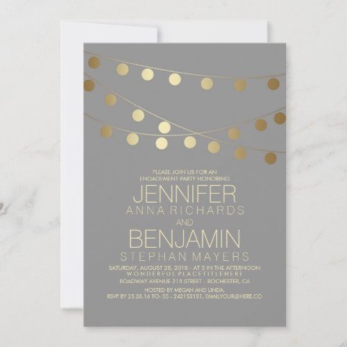 Gold String Lights Modern Engagement Party Invitation