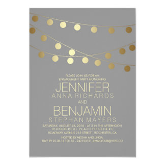 Gold String Lights Modern Engagement Party Invitation