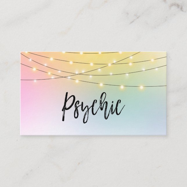 *~* Gold String Lights Ombre Psychic Medium Pastel Business Card (Front)