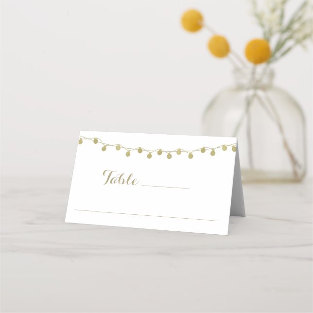 Gold String Lights Wedding Dinner Place Cards  (Front)