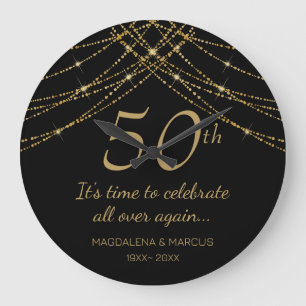 Gold String Wedding Anniversary Large Clock