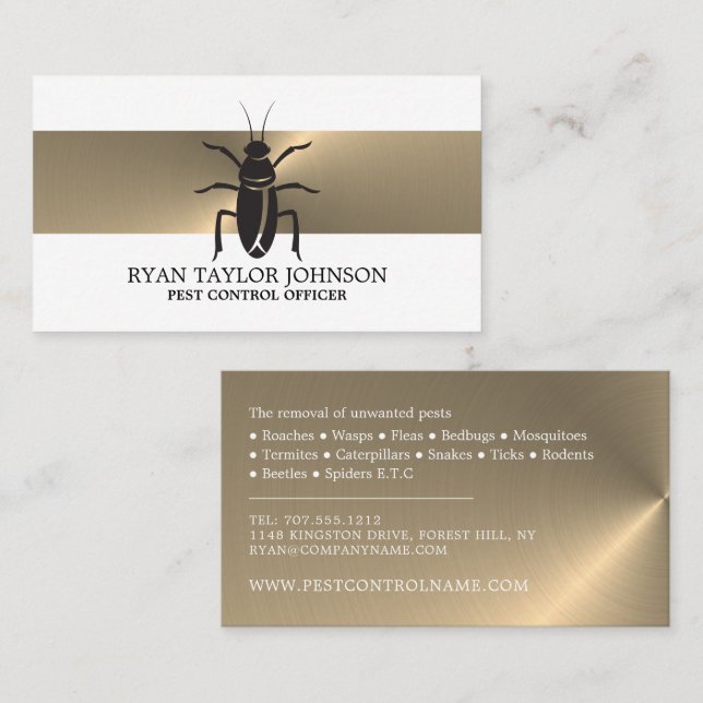 Gold Strip - Black Cockroach - Pest Control Business Card (Front/Back)