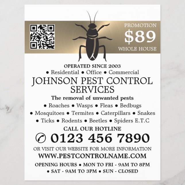 Gold Strip - Black Cockroach - Pest Control Flyer (Front)