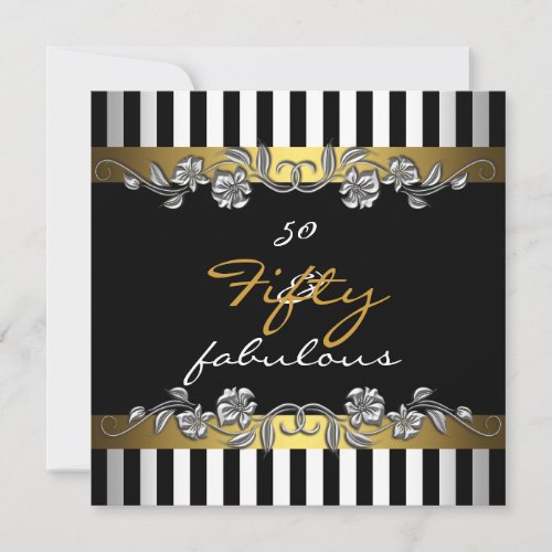 Gold Stripe 50  Fabulous 50th Birthday Party Invitation