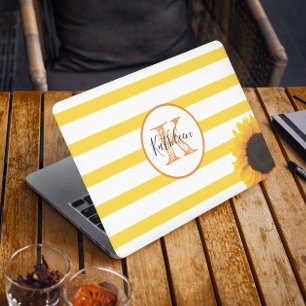 Gold Stripe and Sunflower Monogrammed HP Laptop Skin