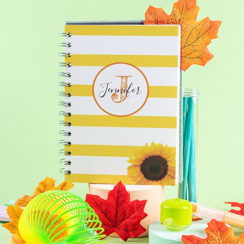 Gold Stripe and Sunflower Monogrammed Personalized Planner