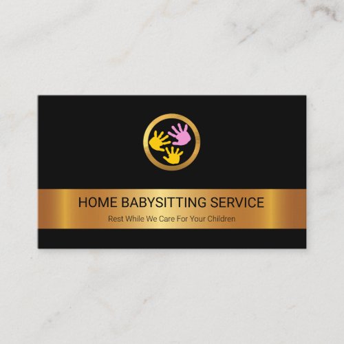 Gold Stripe Baby Hands Motif Babysitting Nanny Business Card