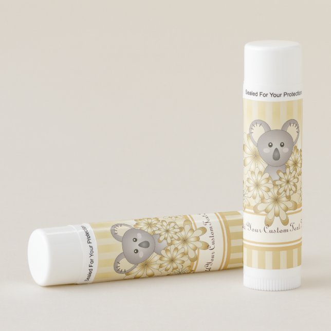 Gold Stripe Cute Baby Koala Baby Shower Favor Lip Balm (Front)