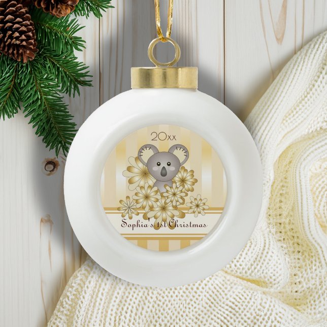 Gold Stripe Cute Baby Koala Ceramic Ball Christmas Ornament (Creator Uploaded)