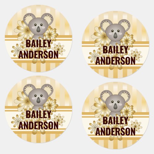 Gold Stripe Cute Baby Koala Kids Clothing Labels