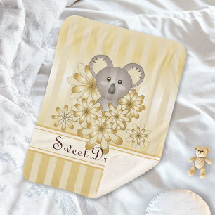 Gold Stripe Cute Baby Koala Sherpa Blanket