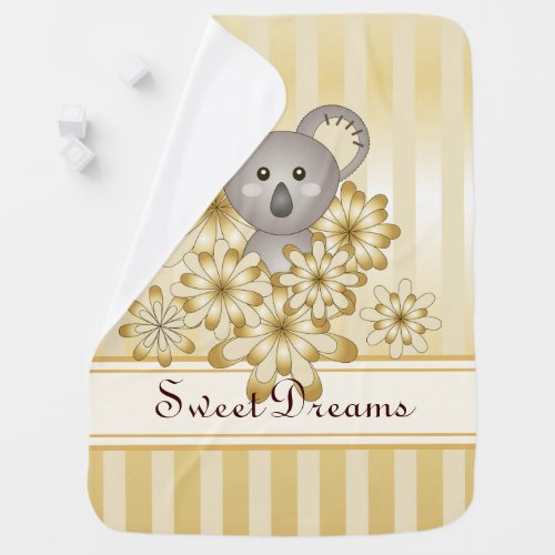 Gold Stripe Cute Baby Koala Swaddle Blanket