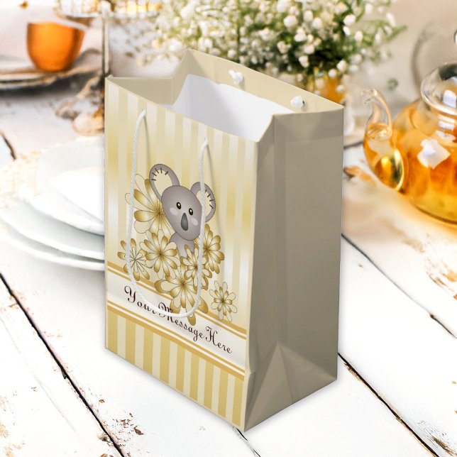 Gold Stripe Cute Koala Baby Shower / Kids Birthday Medium Gift Bag (Creator Uploaded)