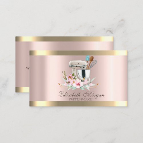 Gold Stripe Floral Mixer Rose Gold Bakery  Business Card