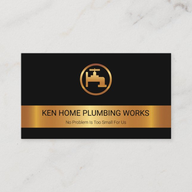 Gold Stripe Gold Faucet Logo Plumbing Plumber Business Card (Front)