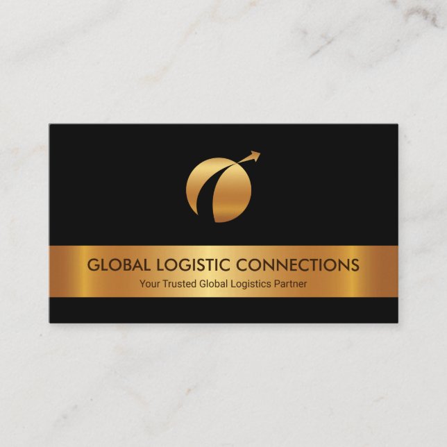 Gold Stripe Gold Globe Arrow Transport Logistics Business Card (Front)