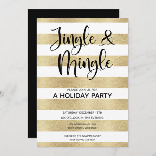 Gold Stripe Jingle and Mingle Holiday Party Invitation