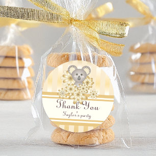 Gold Stripe Koala Kids Birthday / Baby Shower Classic Round Sticker