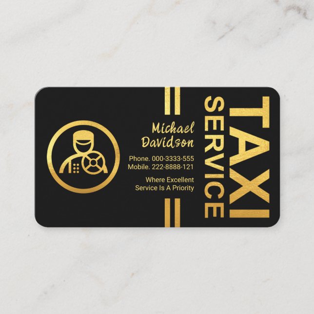 Gold Stripe Lines Chauffeur Driver Business Card (Front)