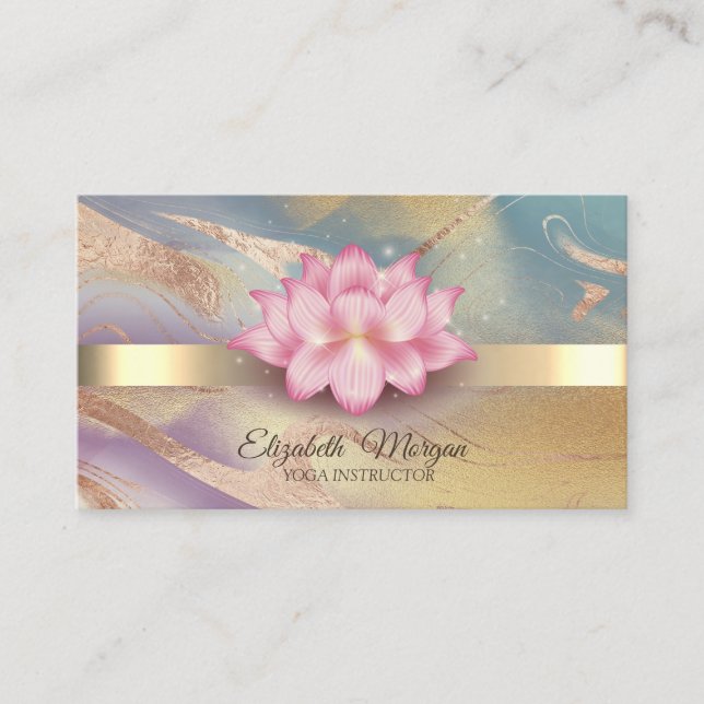 Gold Stripe, Lotus Colorful Yoga  Business Card (Front)