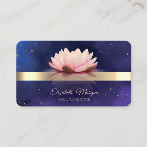  Gold Stripe Lotus Flower Blue Yoga Instructor Business Card