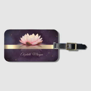 Gold Stripe Lotus Flower Boho Luggage Tag