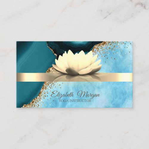  Gold Stripe Marble Lotus Flower Yoga  Business Card