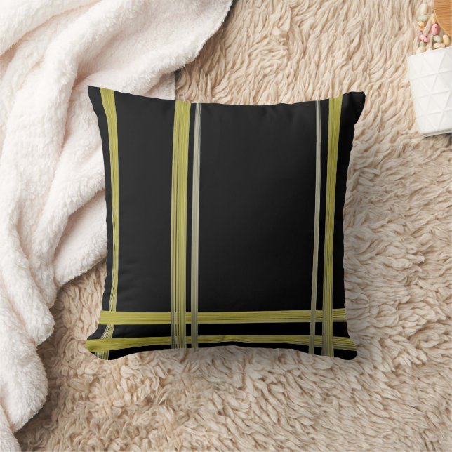 Gold Stripe on Black Throw Pillow (Blanket)