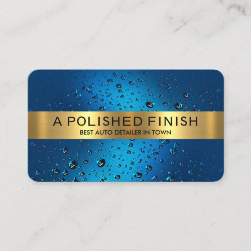 Gold Stripe On Blue Water Drop Detailing Business Card