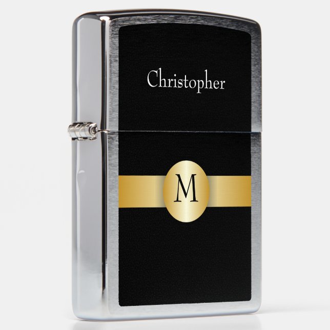 Gold Stripe Personalised Zippo Lighter (Right)