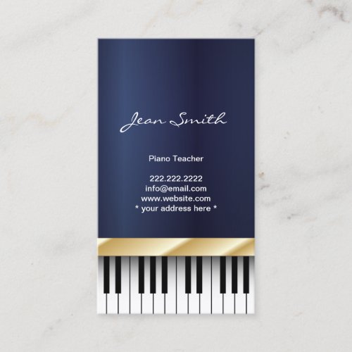 Gold Stripe Piano Teacher Dark Blue Business Card